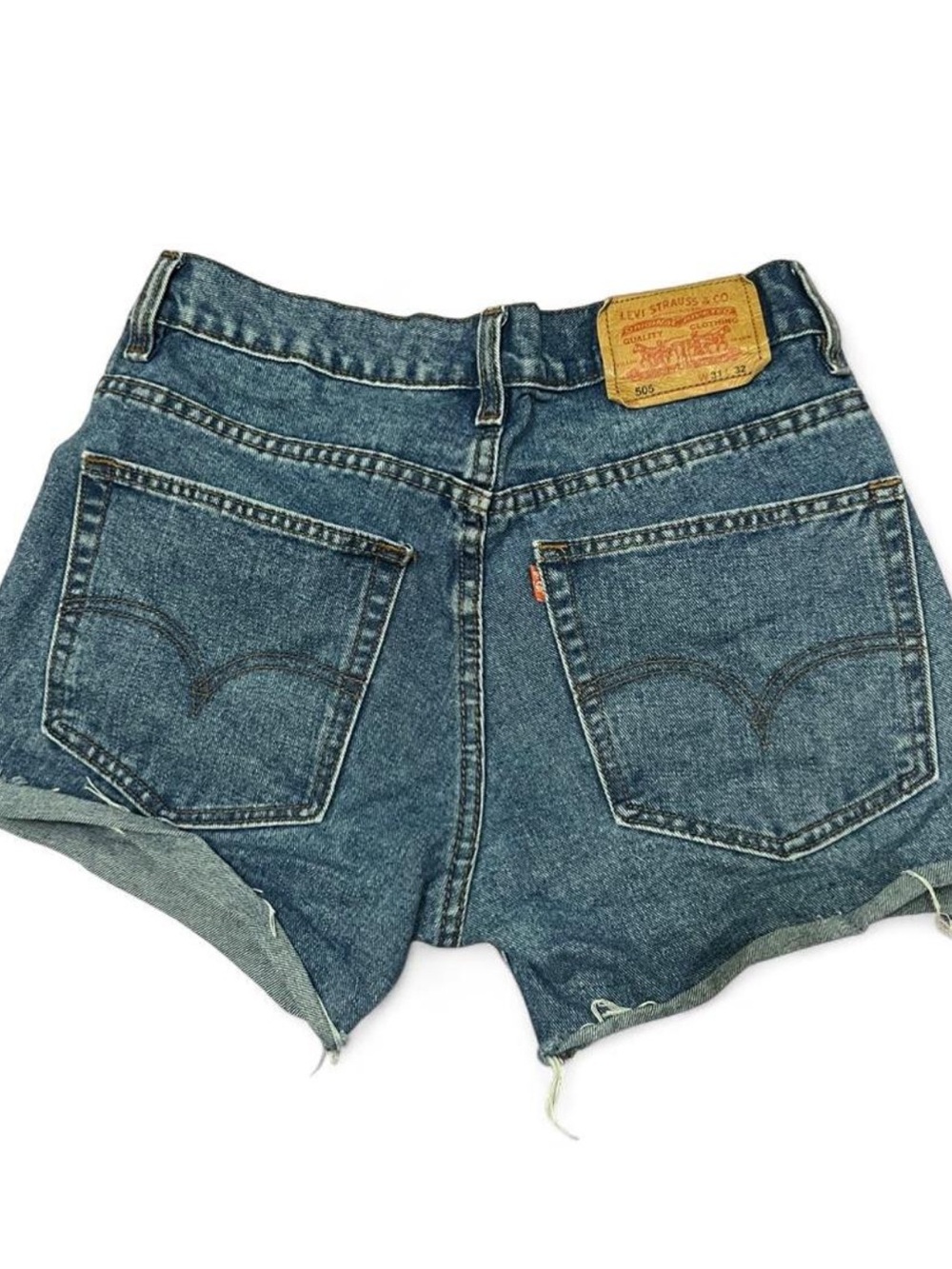 31” Levi’s 505 Blue Jean Denim Distressed Hem Shorts
